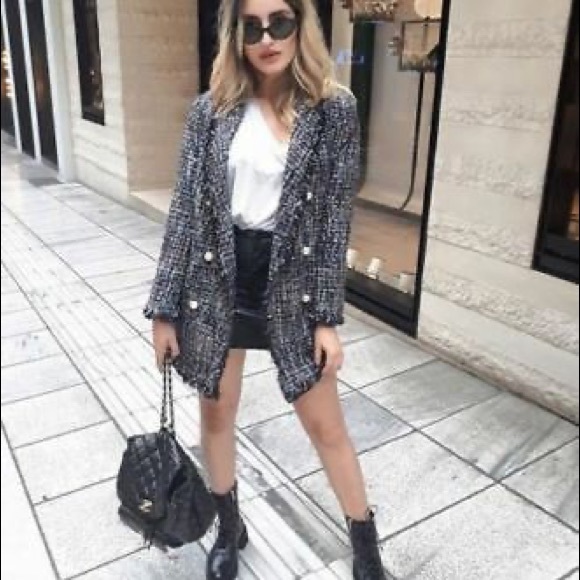 Zara Metallic Tweed Boucle Jacket Pearl Buttons - Picture 5 of 11